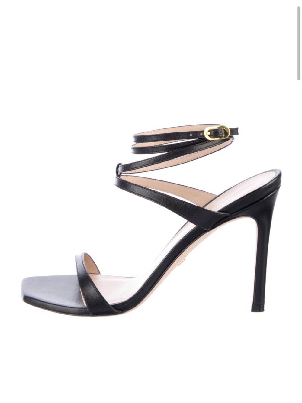 Stuart Weitzman Black Leather Ankle-Strap Stiletto Sandals